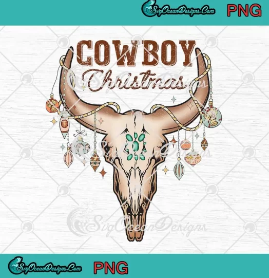 Cowboy Christmas Bull Skull Retro PNG - Western Christmas PNG JPG Clipart, Digital Download