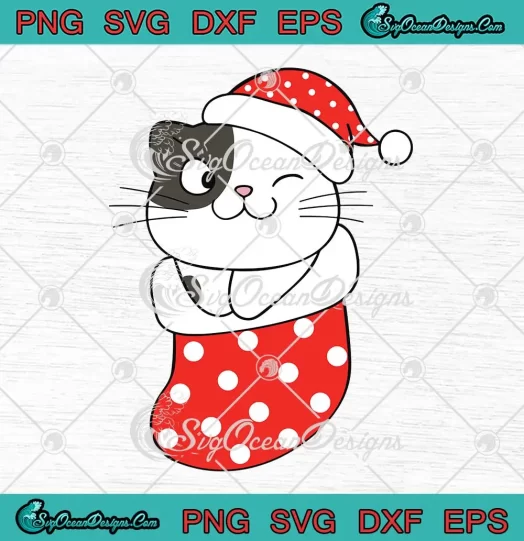 Cute Cat With Santa Hat Christmas SVG - Xmas Gift For Cat Lovers SVG PNG, Cricut File