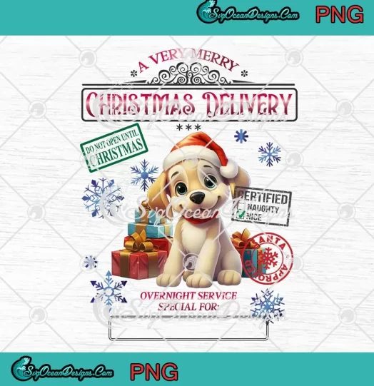 Cute Dog With Santa Hat Christmas PNG - A Very Merry Christmas Delivery PNG JPG Clipart, Digital Download