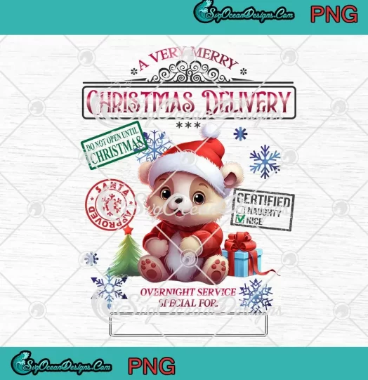 Cute Santa Bear Christmas Gift PNG - A Very Merry Christmas Delivery PNG JPG Clipart, Digital Download