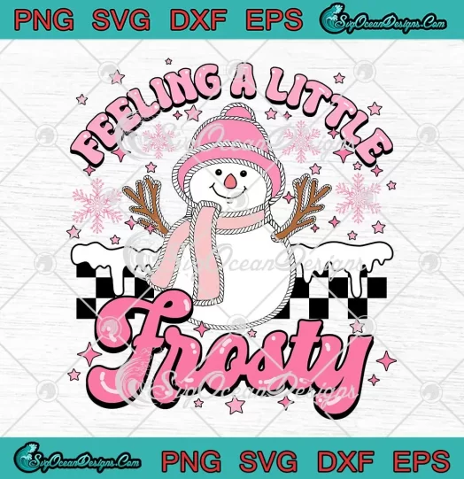 Feeling A Little Frosty Groovy SVG - Retro Cute Snowman SVG - Pink Christmas SVG PNG, Cricut File