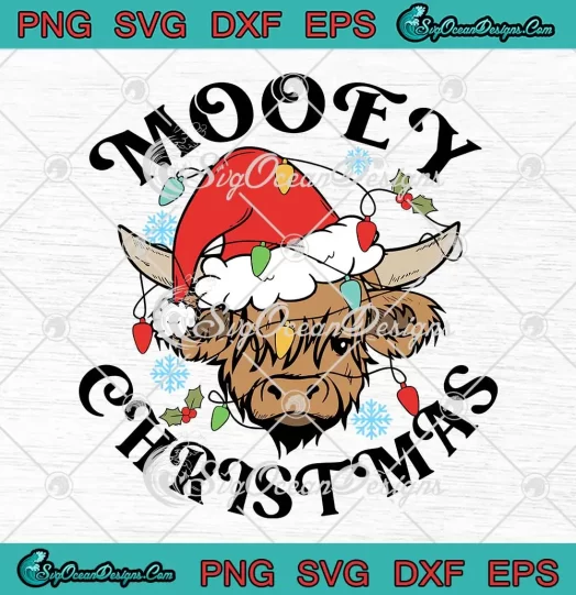Funny Cow Mooey Christmas SVG - Santa Cow Christmas Lights SVG PNG, Cricut File