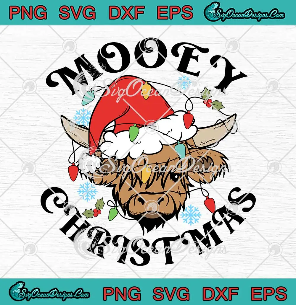 Funny Cow Mooey Christmas SVG - Santa Cow Christmas Lights SVG PNG