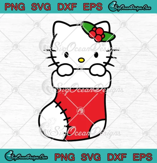 Hello Kitty In Christmas Stocking SVG - Hello Kitty Merry Xmas SVG PNG, Cricut File