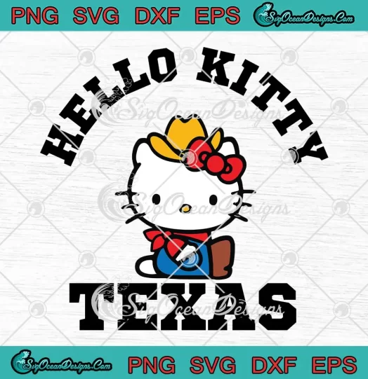 Hello Kitty Texas Cowgirl SVG - Cute Gift Hello Kitty SVG - Heart Of Texas SVG PNG, Cricut File