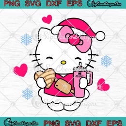 Hello Kitty With Stanley Tumbler SVG - Cute Hello Kitty SVG - Merry Christmas SVG PNG, Cricut File