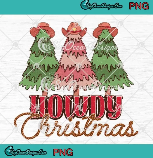 Howdy Christmas Xmas Tree PNG - Cowhide Western Christmas Cowboy PNG JPG Clipart, Digital Download