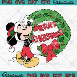 Mickey Merry Christmas Laurel Wreath SVG - Disney Mickey Christmas SVG PNG EPS DXF PDF, Cricut File