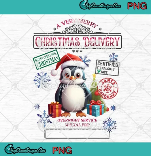 Penguin With Santa Hat Christmas PNG - A Very Merry Christmas Delivery PNG JPG Clipart, Digital Download