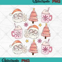 Retro Santa Claus Christmas Tree PNG - Hot Cocoa Christmas Party PNG JPG Clipart, Digital Download