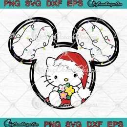 Santa Hello Kitty Mickey Head SVG - Cute Disney Christmas SVG PNG, Cricut File