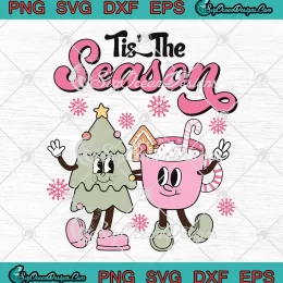 Tis The Season Pink Christmas SVG - Retro Christmas Tree Hot Cocoa SVG - Xmas Party SVG PNG, Cricut File