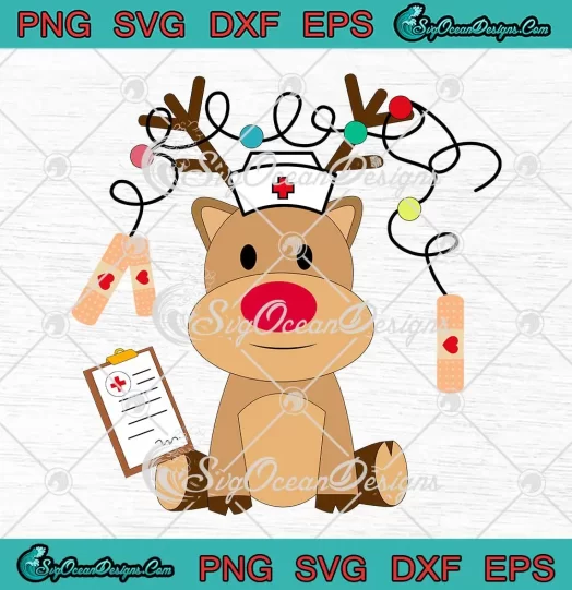 Cute Plush Elk Nurse Christmas SVG - Nursing Xmas SVG PNG, Cricut File