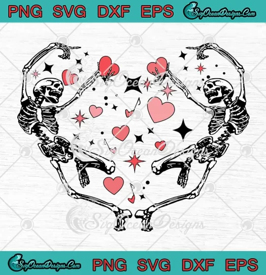 Dancing Skeleton Hearts Cute Gift SVG - Happy Valentine's Day SVG PNG, Cricut File