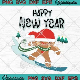 Happy New Year Christmas SVG - Skiing Gingerbread Man Funny SVG PNG, Cricut File