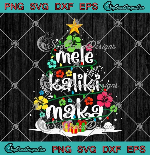 Mele Kalikimaka Tropical Christmas SVG - Hawaiian Floral Christmas Tree SVG PNG, Cricut File