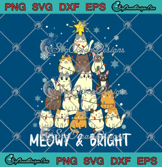 Meowy And Bright Catmas SVG - Meowy Catmas Cat Christmas Tree SVG PNG, Cricut File