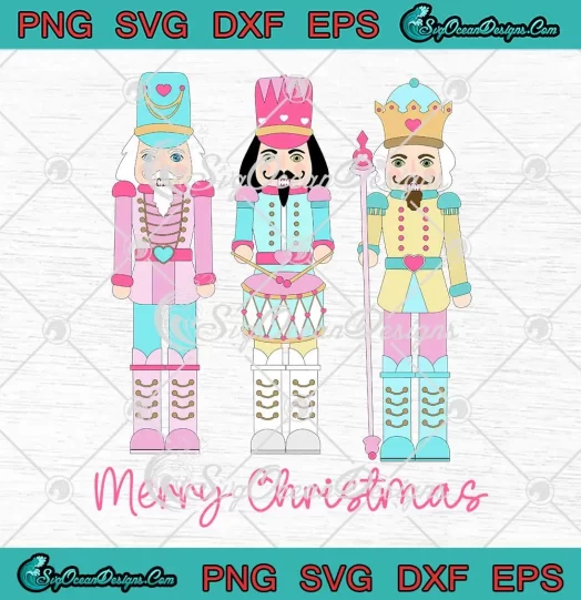 Merry Christmas Pink Nutcrackers SVG - Pink Christmas Girls Kids SVG PNG, Cricut File