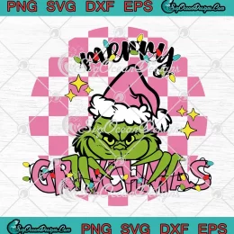 Merry Grinchmas Pink Christmas SVG - Retro Pink Santa Grinch SVG PNG, Cricut File