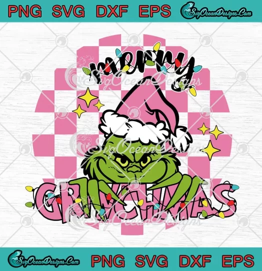 Merry Grinchmas Pink Christmas SVG - Retro Pink Santa Grinch SVG PNG, Cricut File