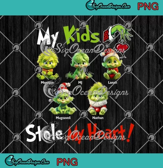 My Kids Stole My Heart Christmas PNG - Baby Grinch Custom Name Gift PNG JPG Clipart, Digital Download