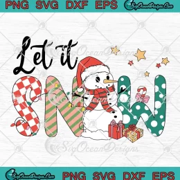 Retro Let It Snow Christmas SVG - Santa Snowman Xmas SVG PNG, Cricut File