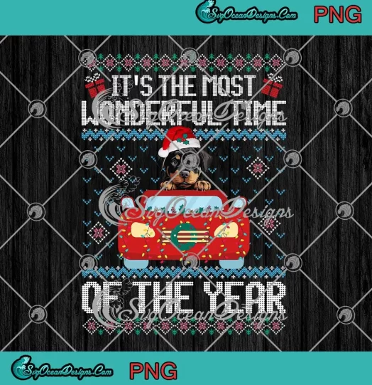 Rottweiler Dog Ugly Christmas Sweater PNG - It's The Most Wonderful Time PNG JPG Clipart, Digital Download
