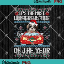 Shih Tzu Dog Ugly Christmas Sweater PNG - It's The Most Wonderful Time PNG JPG Clipart, Digital Download