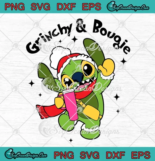 Stitch Grinchy And Bougie SVG - Christmas Stitch Bougie Xmas SVG PNG, Cricut File