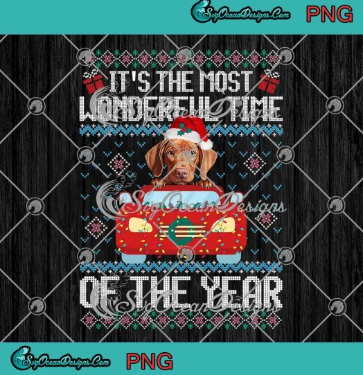 Vizsla Dog Ugly Christmas Sweater PNG - It's The Most Wonderful Time PNG JPG Clipart, Digital Download