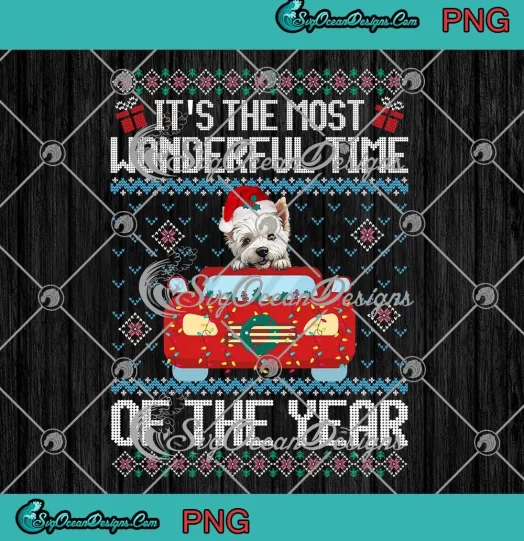 West Dog Ugly Christmas Sweater PNG - It's The Most Wonderful Time PNG JPG Clipart, Digital Download