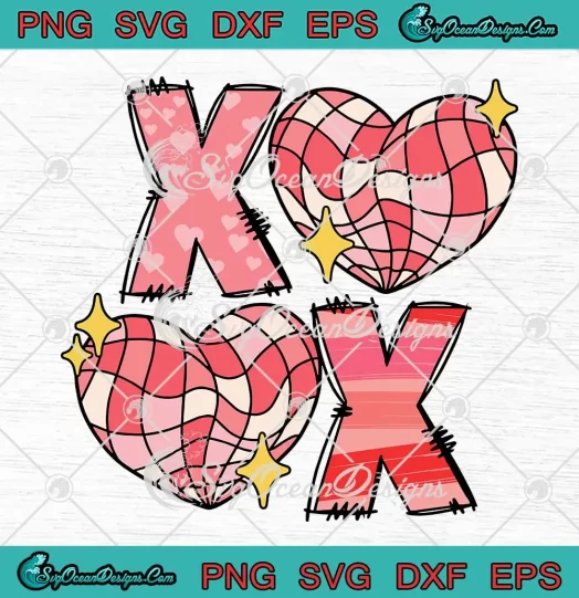 XOXO Hearts Valentine's Day Retro SVG - Love Hearts Valentine SVG PNG, Cricut File