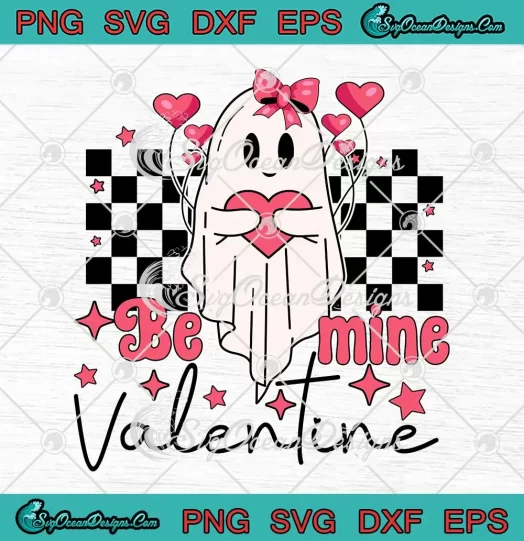 Be Mine Valentine Groovy Retro SVG - Ghost Valentine's Day SVG PNG, Cricut File