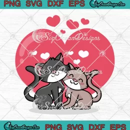 Cute Cat Hearts Valentine's Day SVG - Cat Lovers Couple Gift SVG PNG, Cricut File