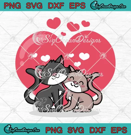 Cute Cat Hearts Valentine's Day SVG - Cat Lovers Couple Gift SVG PNG, Cricut File