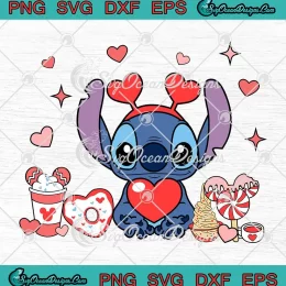 Cute Stitch With Snacks SVG - Disney Valentine's Day SVG PNG, Cricut File