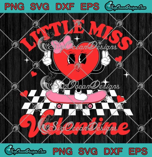 Groovy Little Miss Valentine SVG - Cute Candy Heart Girls SVG - Valentine's Day SVG PNG, Cricut File