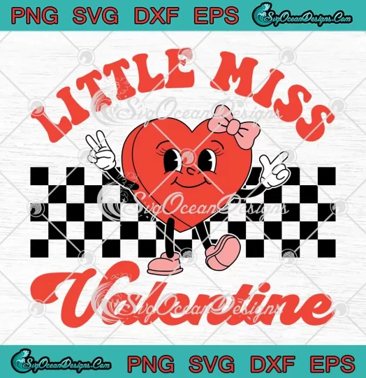 Little Miss Valentine Retro Groovy SVG - Valentine's Day Girls Gift SVG PNG, Cricut File