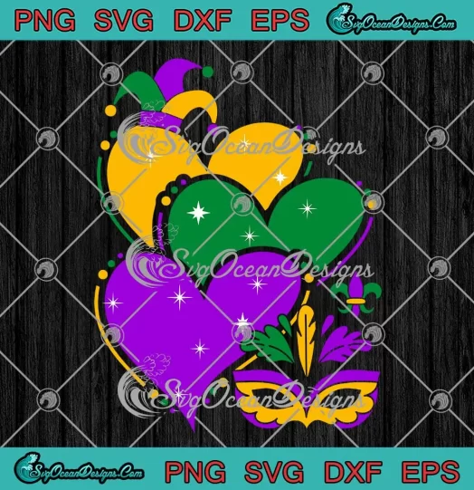 Mardi Gras Love Cute Hearts SVG - Mardi Gras Festival SVG PNG, Cricut File