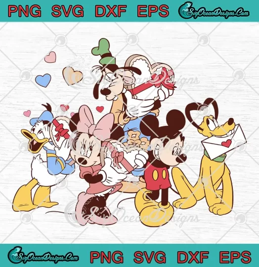 Mickey And Friends Valentine SVG - Disney Valentine's Day Vintage SVG PNG, Cricut File
