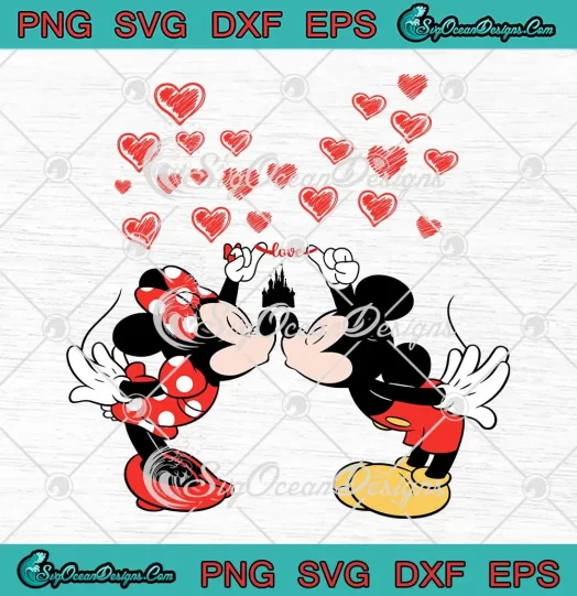 Mickey Minnie Kiss Love SVG - Disney Valentine Castle SVG PNG, Cricut File
