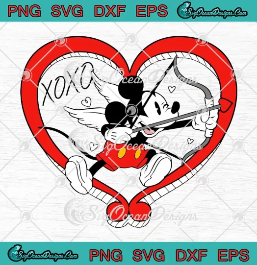 Mickey Mouse Cupid Heart XOXO SVG - Funny Disney Valentine SVG PNG, Cricut File