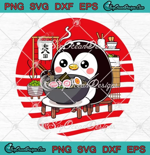 Penguin Eating Ramen Noodle SVG - Kawaii Japanese Noodle Anime SVG PNG, Cricut File