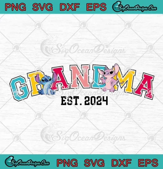 Stitch And Angel Grandma Est. 2024 SVG - Disney Family SVG - Disney Mother's Day SVG PNG, Cricut File