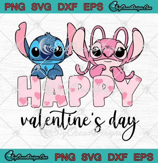 Stitch And Angel Love Valentine SVG - Happy Valentine's Day SVG PNG, Cricut File