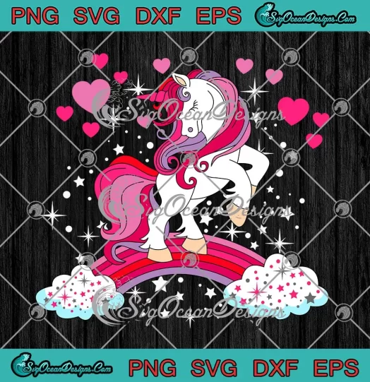 Unicorn Rainbow Valentine's Day SVG - Girls Loves Hearts Valentine SVG PNG, Cricut File