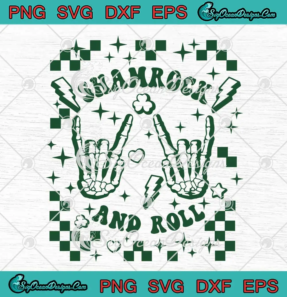 Checkered-Shamrock-And-Roll-SVG---Skeleton-Hands-SVG---St.-Patrick's-Day-SVG-PNG,-Cricut-File Checkered Shamrock And Roll SVG - Skeleton Hands SVG - St. Patrick's Day SVG PNG, Cricut File