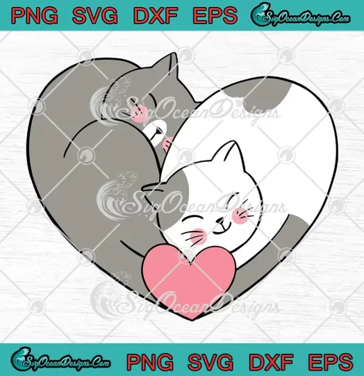 Cute Cats Love Heart SVG - Happy Valentine's Day SVG PNG, Cricut File