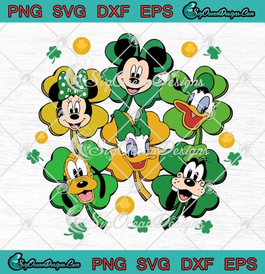 Disney Characters Shamrock SVG - Happy St. Patrick's Day SVG PNG, Cricut File