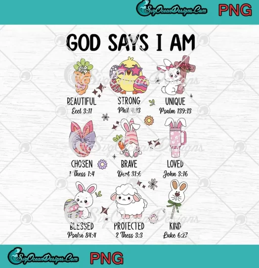 God Says I Am Easter Day PNG - Retro Christian Easter PNG JPG Clipart, Digital Download